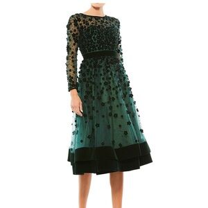 Embellished Floral Sheer Fit and Flare Dress